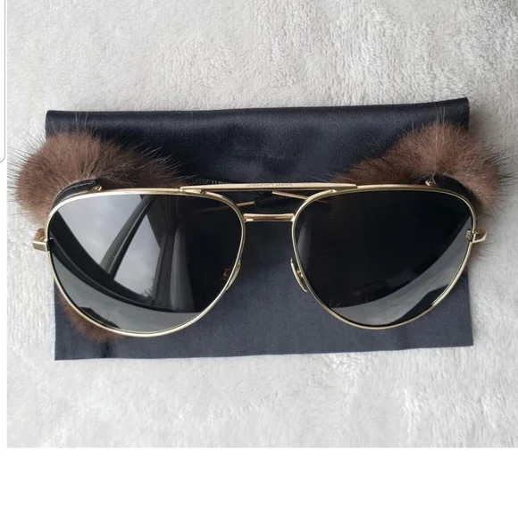 Saint Lauren Gold Mink Fur Classic 11 Shields Sunglasses - Picture 3 of 15